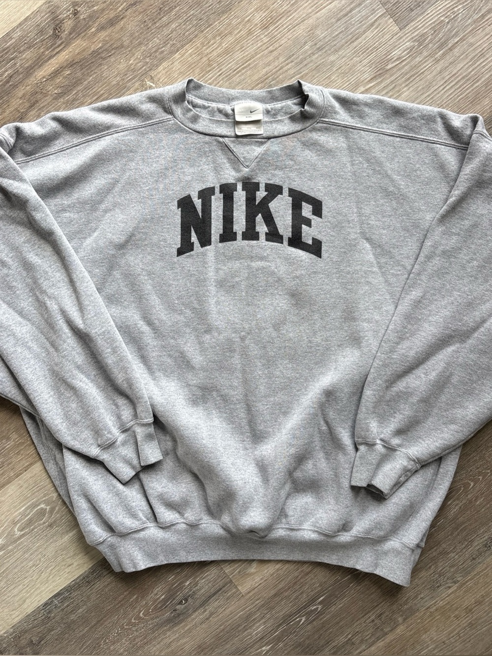Nike Vintage Crew Neck Pullover Sweatshirt Spell Out Logo XXL Grey Heavyweight